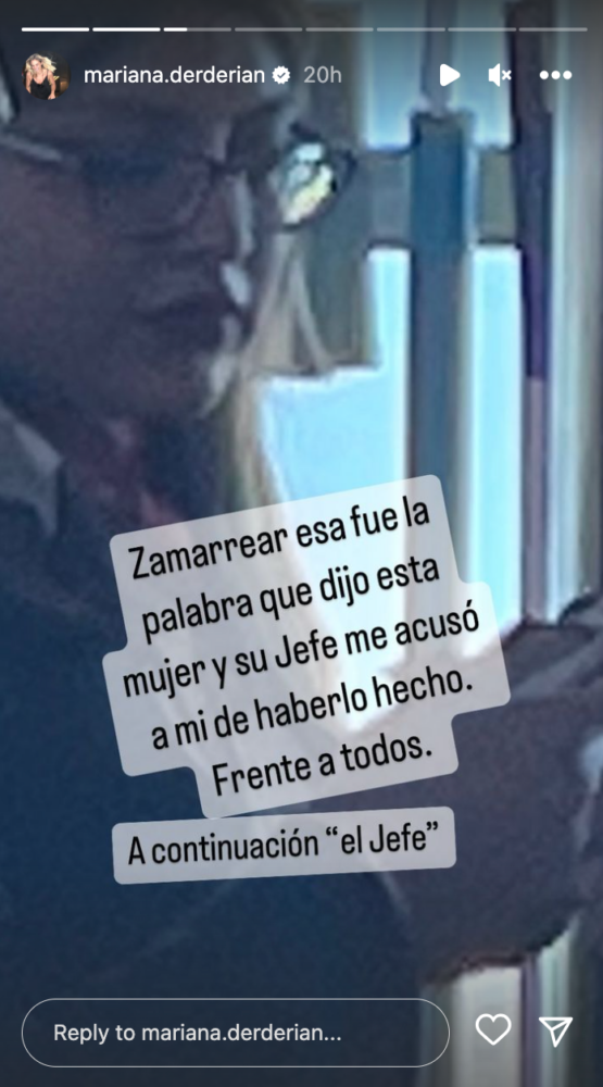 historia de instagram de Mariana Derderián mostrando el rostro de la funcionaria de la aerolínea con un mensaje de denuncia