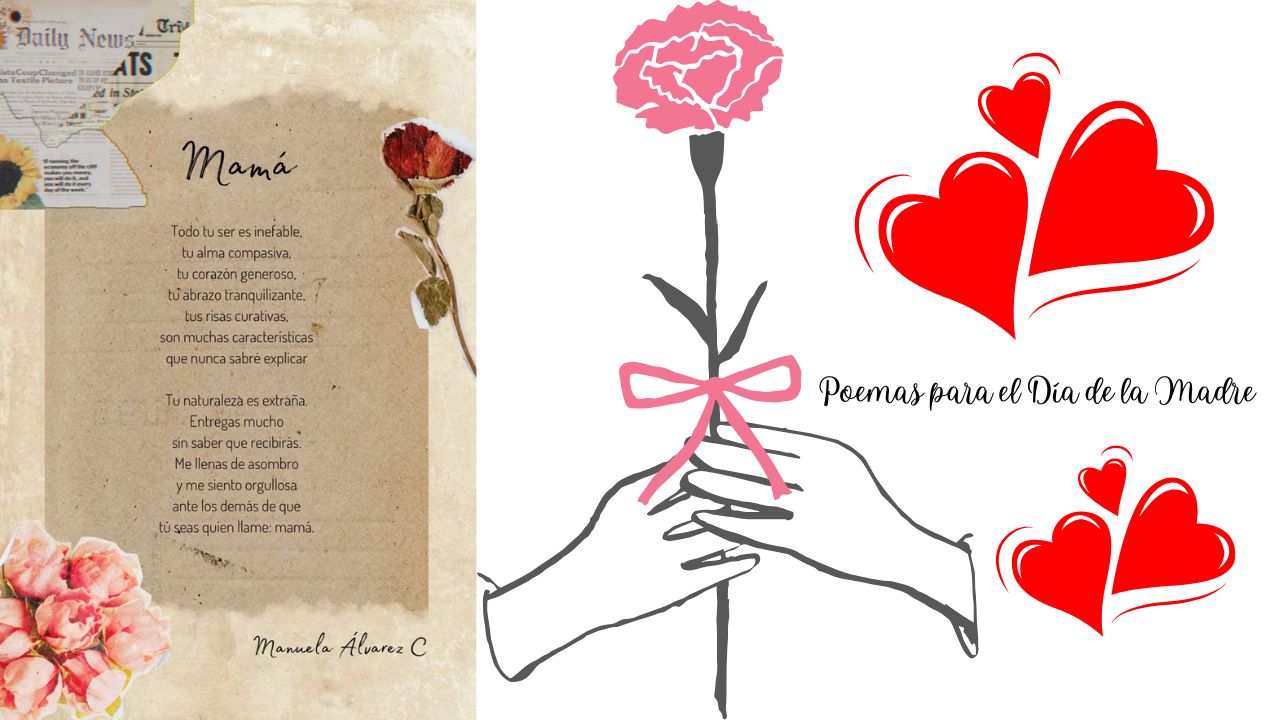 Un poemas para mamá y sticker de corazones