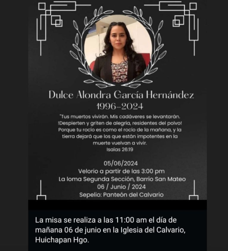 Nota de duelo de Dulce Alondra García