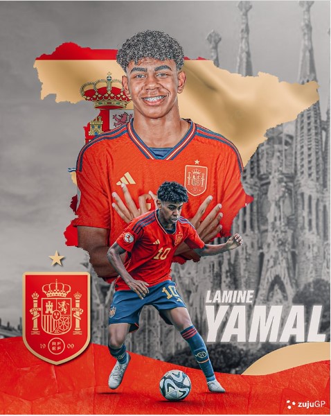 Imagen gráfica de Lamine con la vestimenta de la selección española