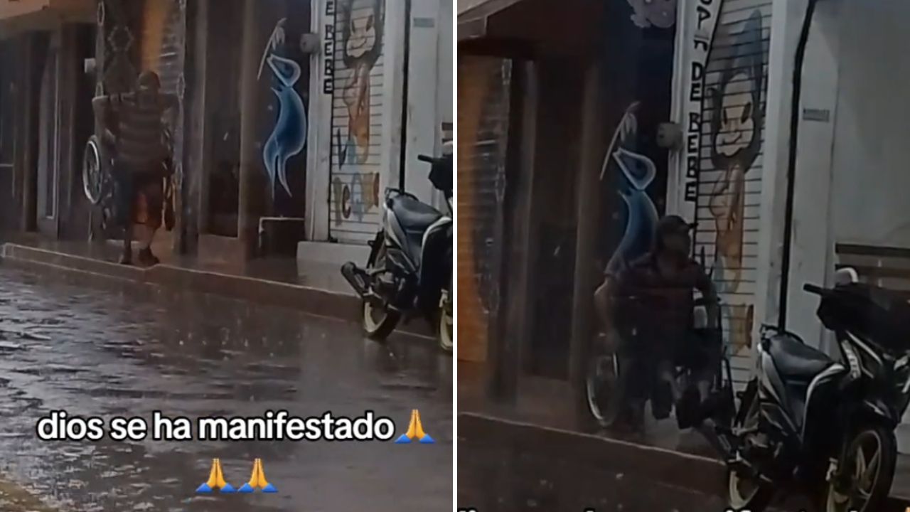 Imagen de Captan cuando 'inválido' se levanta de su silla en plena inundación