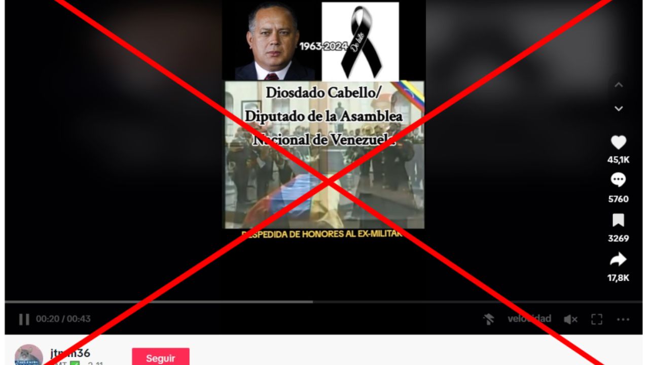 Diosdado Cabello en un video de TikTok y una X roja