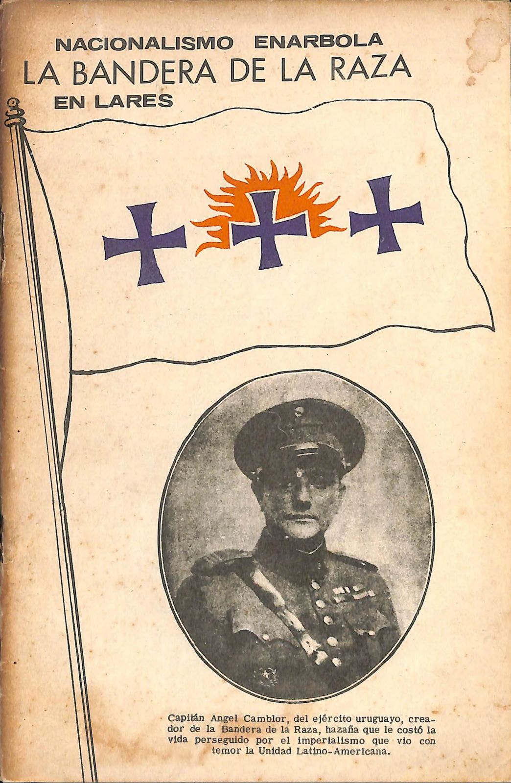 Imagen antigua de la Bandera de la Raza con foto de Angel Camblor.