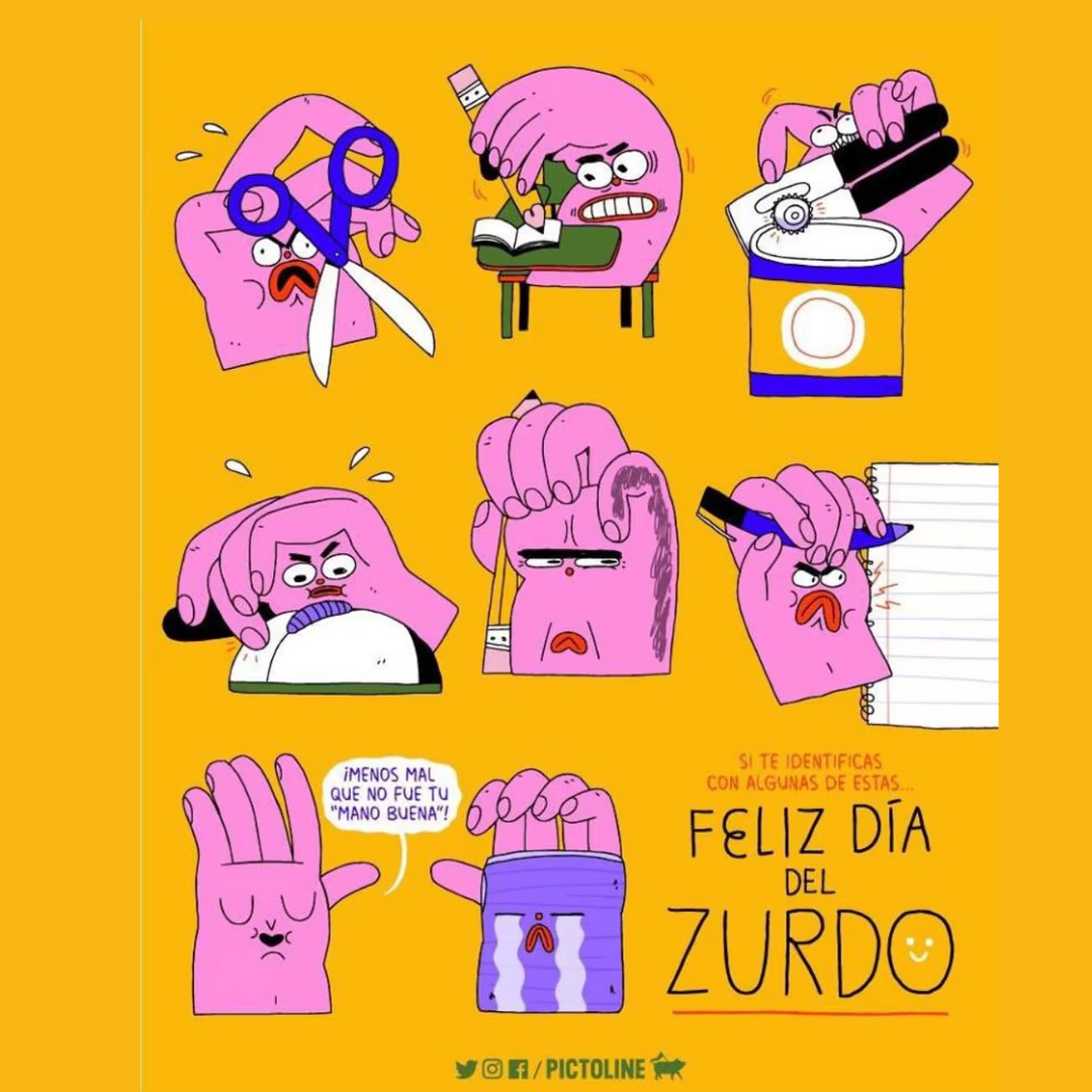 Dibujo de mano izquierda realizando diversas actividades.