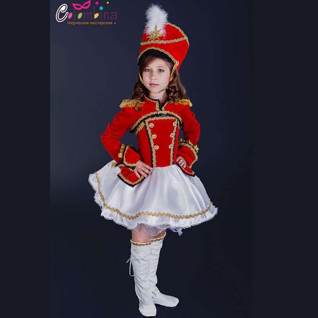 Traje de palillona para niña rojo y dorado
