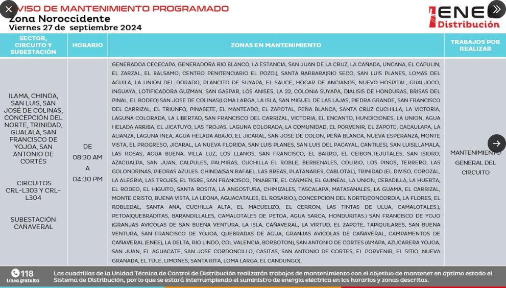 Lista de lugares afectados este viernes