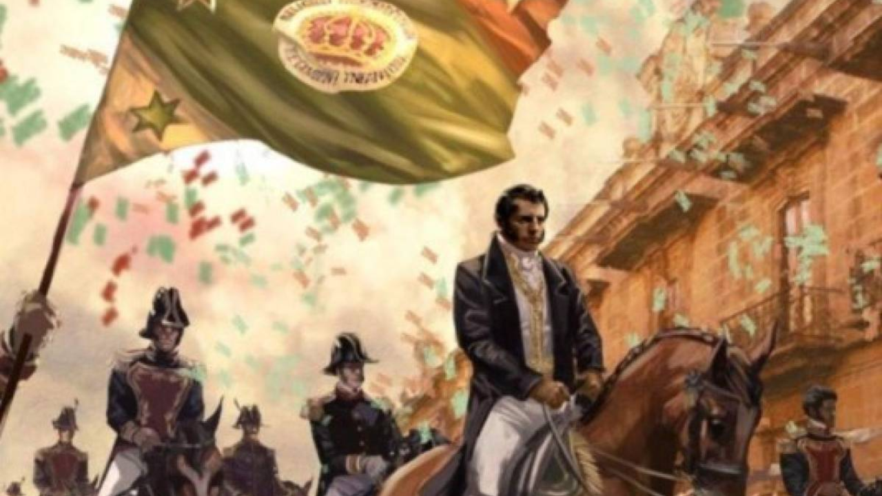 jinetes en sus caballos con bandera 