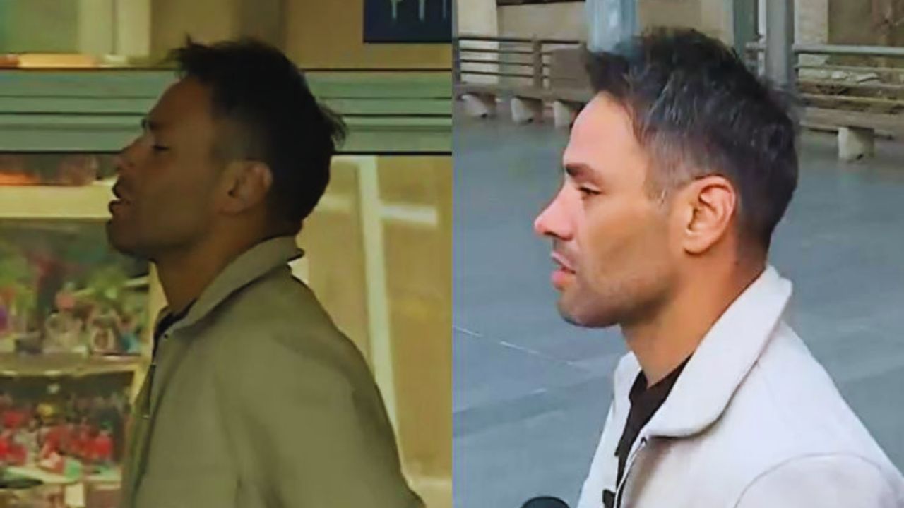 Claudio Valdivia saliendo del Centro de Justicia de Chile con una camisa negra y suéter blanco.
