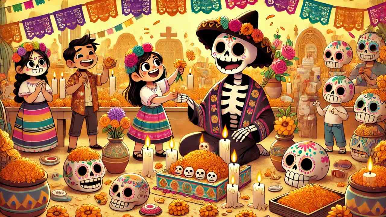 Personas con personas fallecidas celebrando el Día de Muertos 