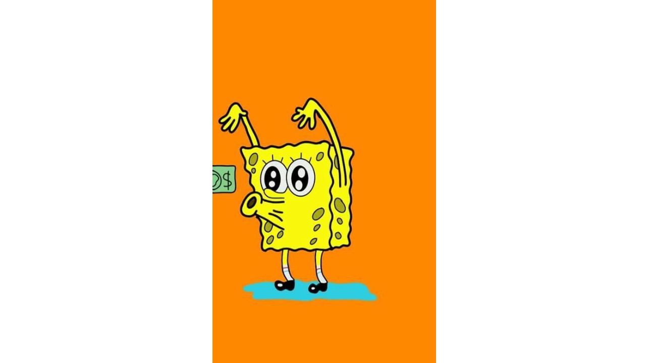 Bob Esponja color amarillo y fondo anaranjado.