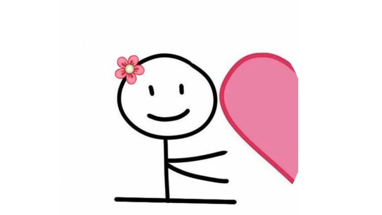 Dibujo de una mujer con una mitad de corazón rosado.