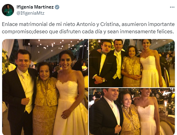 Ifigenia Martínez junto a su nieto en su boda en 2017
