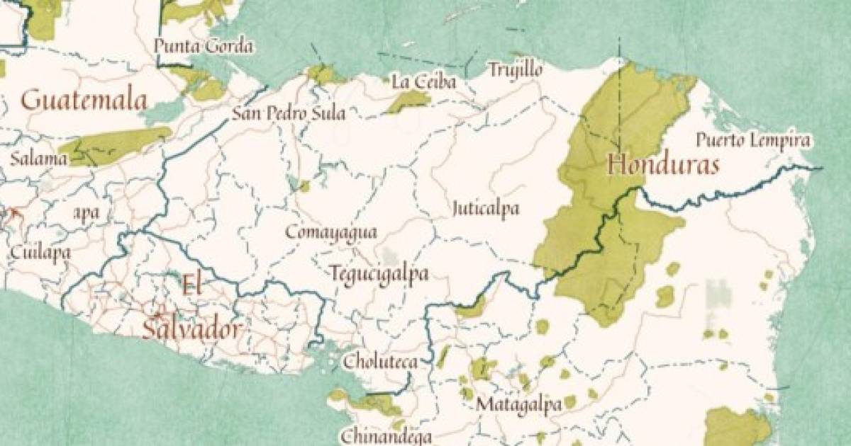 Un mapa del territorio hondureño en forma de relieve 