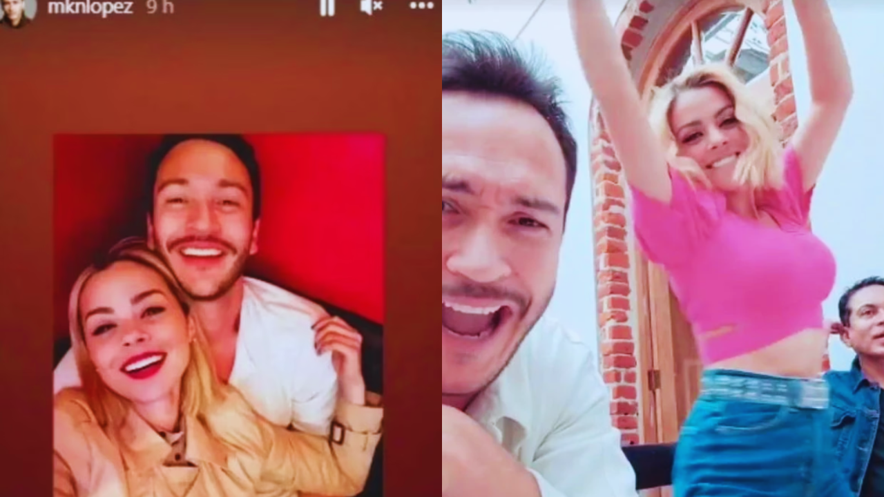 Dos fotos de Markin y Gaby, la foto de la izquierda, Markin sale con camisa manga larga blanca y Gaby con una blusa beige. En la foto de la derecha, Markin sale con camisa blanca y Gaby con blusa rosada. 