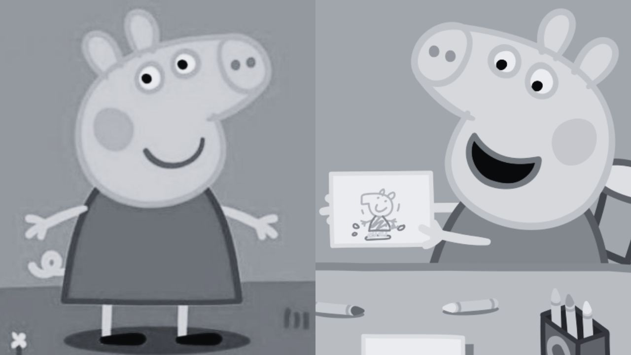 Peppa Pig en blanco y negro.