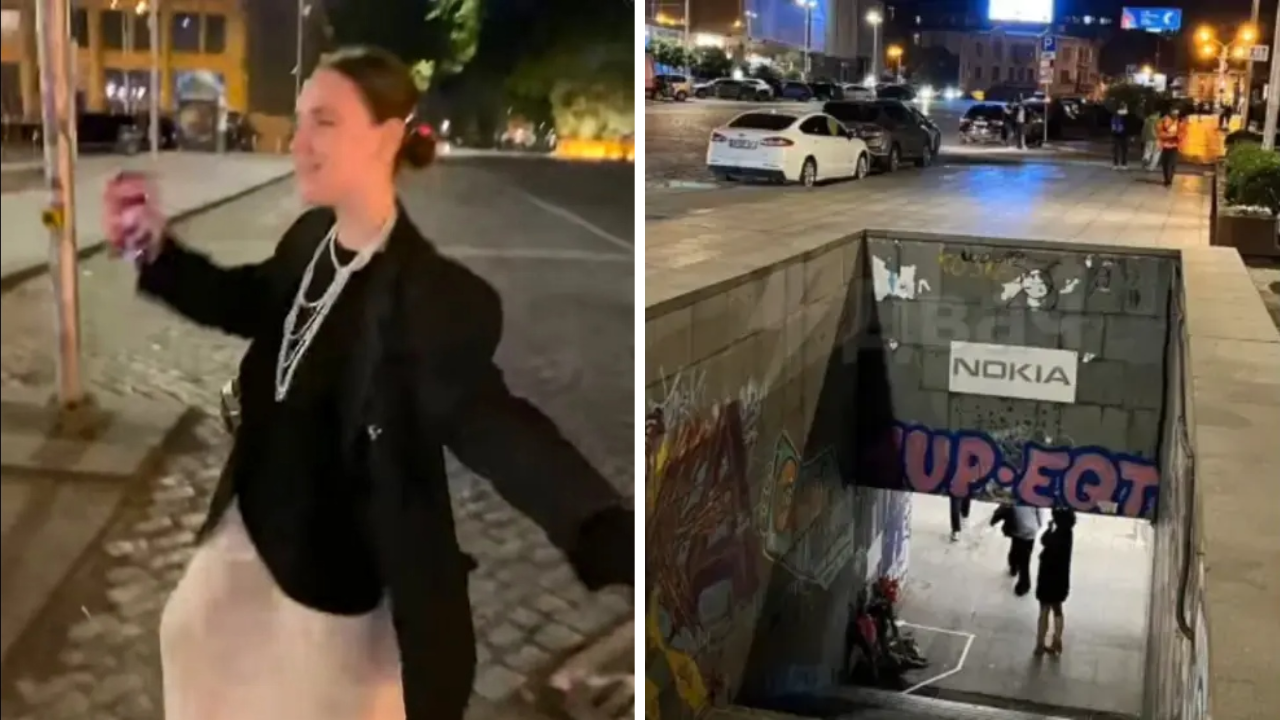 Imagen de Arina Glazunova video completo mientras cae por gradas del metro