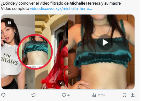 Foto de los enlaces engañosos en redes sociales sobre el video filtrado de Michelle Herrera.