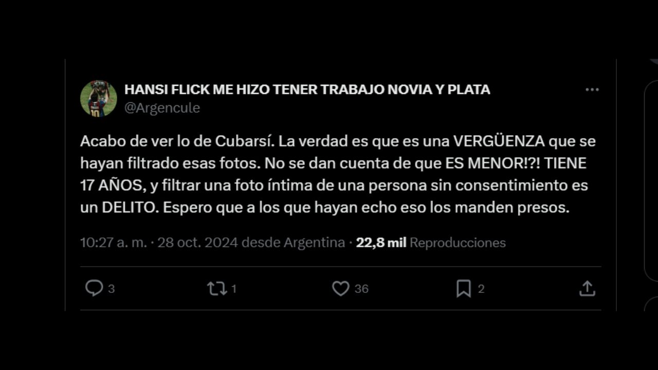 Publicación de Twitter de la foto de Pau Cubarsí
