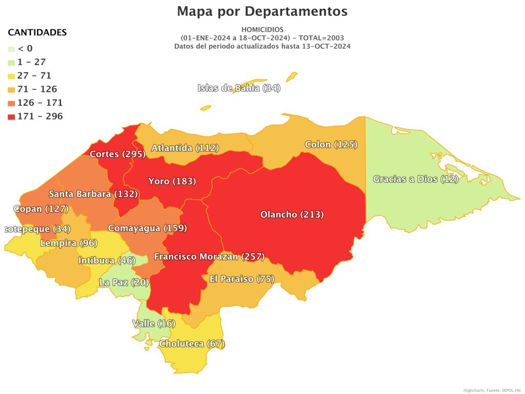 Mapa de muertes violentas en Honduras 