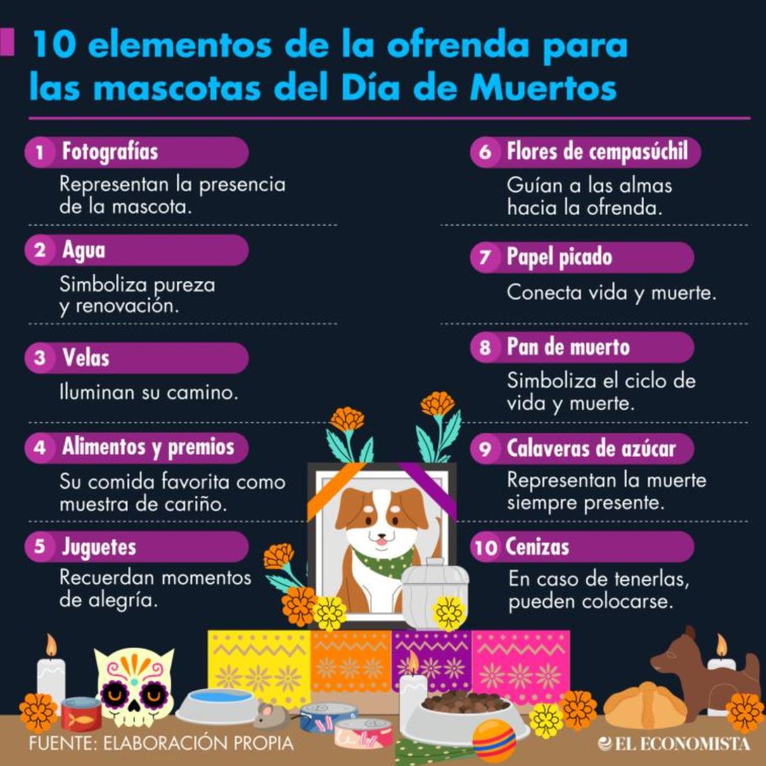 Dibujo de altar para mascotas con 10 elementos.