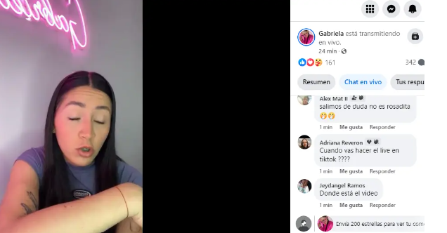 Captura de pantalla de un live de Facebook de Gabriela Monasterio