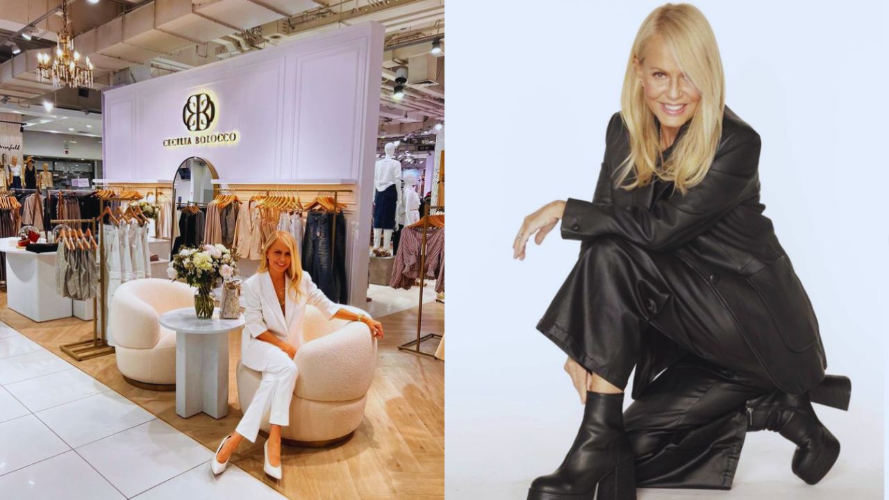 Dos fotos de Cecilia Bolocco, en la primera foto del lado izquierdo sale vestida de blanco, en la foto del lado derecho, sale vestida de negro.