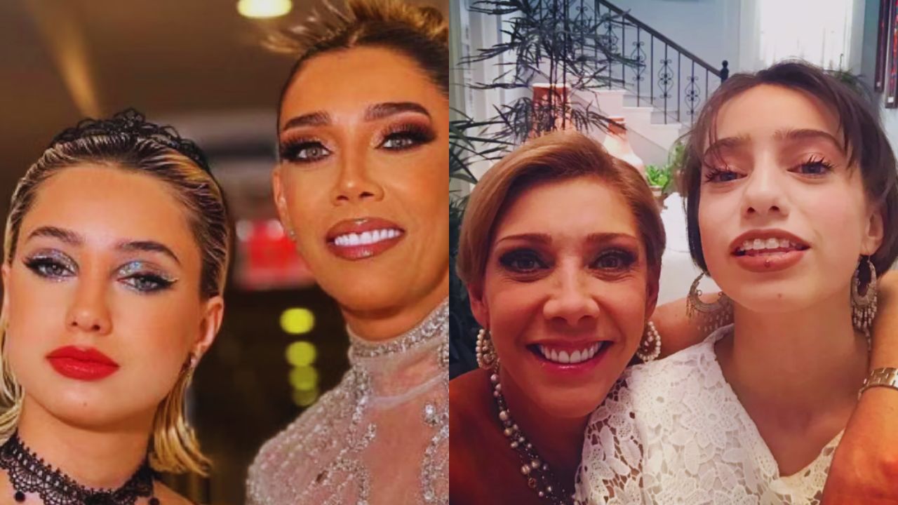 Dos fotos de Cynthia Klitbo y su hija Elisa Fernanda vestidas de blanco y negro.