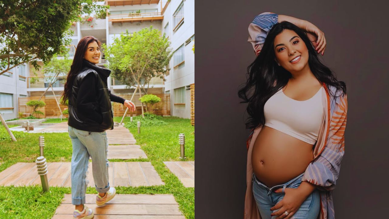 Ana Siucho en las dos fotos, en la foto de la izquierda sale vestida de suéter negro, en la foto de la derecha sale con blusa color blanco.