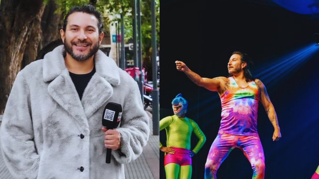 Dos fotos de Felipe Avello. En la foto de la izquierda sale con abrigo color gris y blanco, en la foto de la derecha sale con traje deportivo de colores.