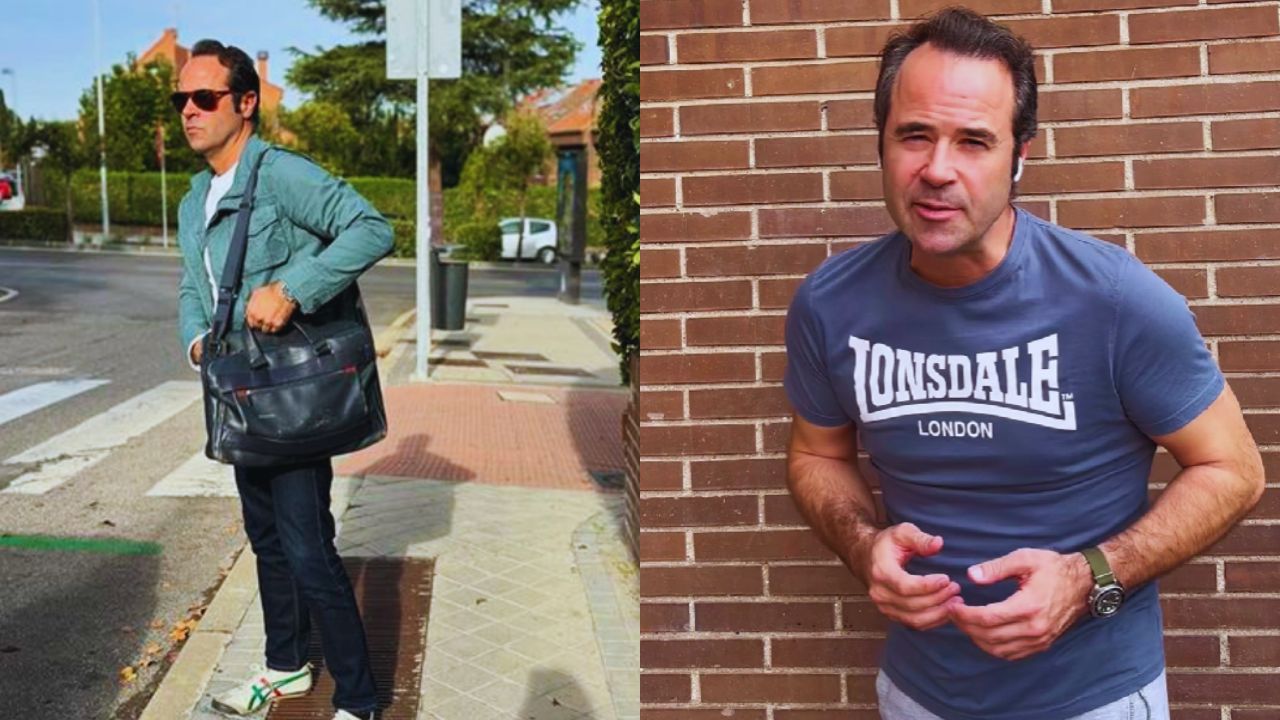 Dos fotos de Javier Chicote vestido de azul.