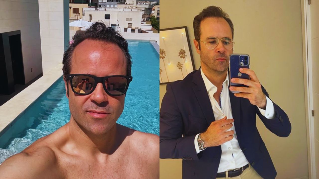 Dos fotos de Chicote, en la foto de la izquierda sale sin camisa, en la foto de la derecha sale con traje formal color negro y blanco.