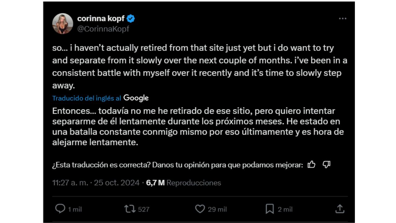 Post de X, antes llamada Twitter de Corinna.