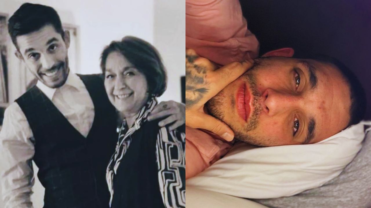 Dos fotos donde sale Víctor y su madre, Amelia Álvarez del Valle, en la foto de la izquierda salen en blanco y negro y en la foto de la derecha, Víctor sale con camisa rosada.