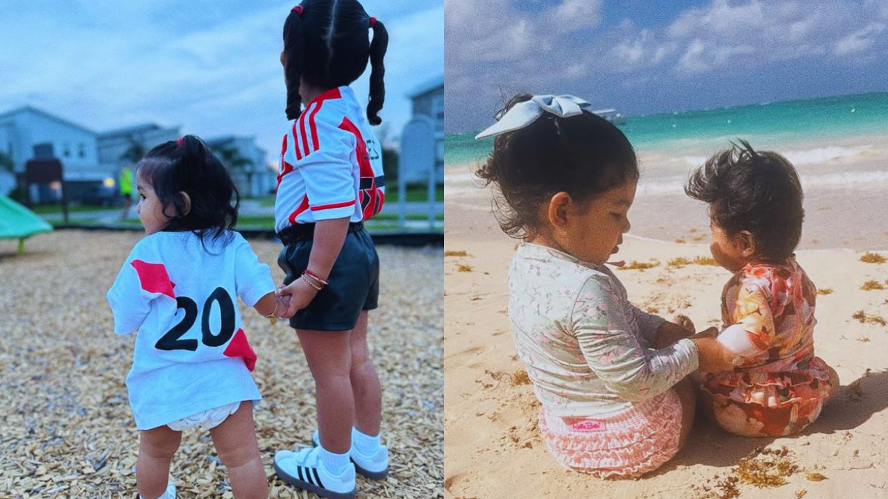 Fotos de las 2 hijas de Edison vestidas de blanco y rojo.