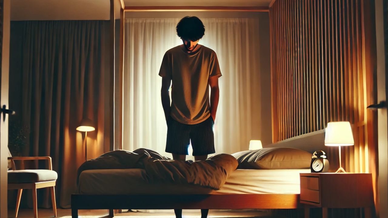 Hombre triste en su habitación