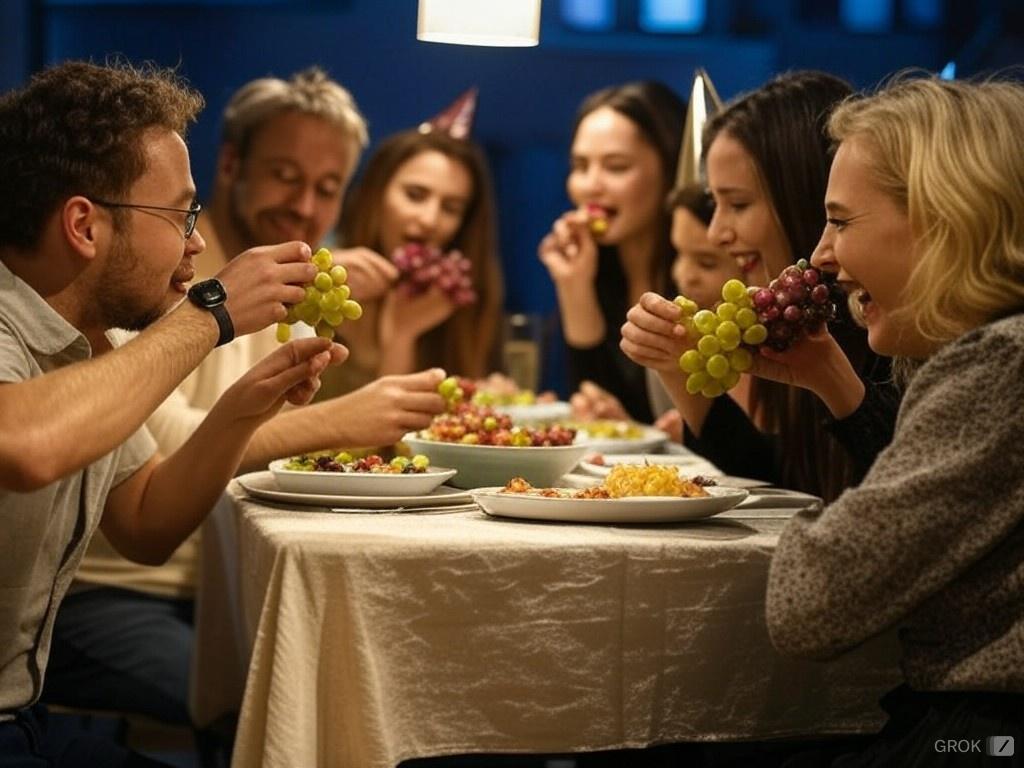 Personas comiendo uvas 
