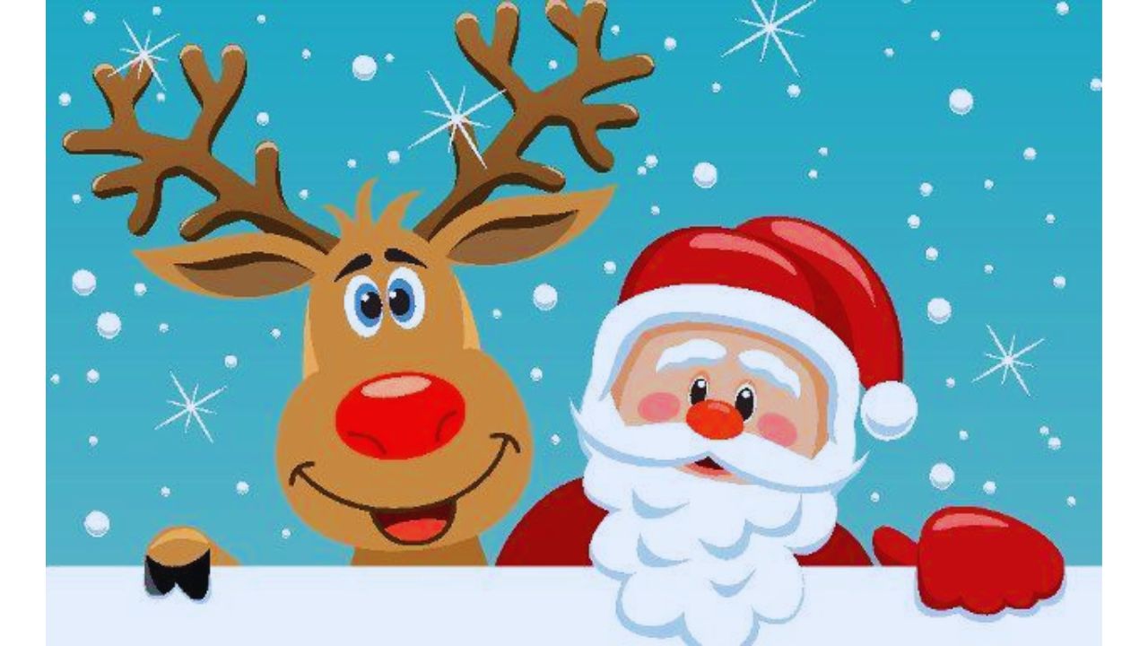 Foto de Santa con el venado que es color café.