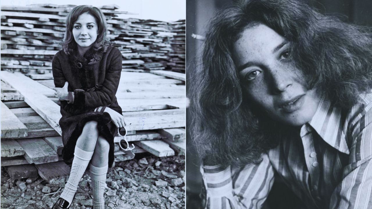 Dos fotos de Marisa en blanco y negro.