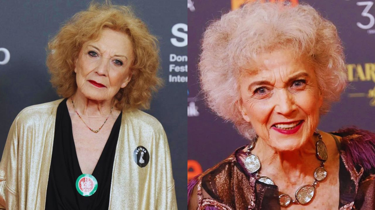 Dos fotos de Marisa Paredes, en la del lado izquierdo sale con blusa color negro y suéter dorado, en la foto de la derecha sale con blusa negra.