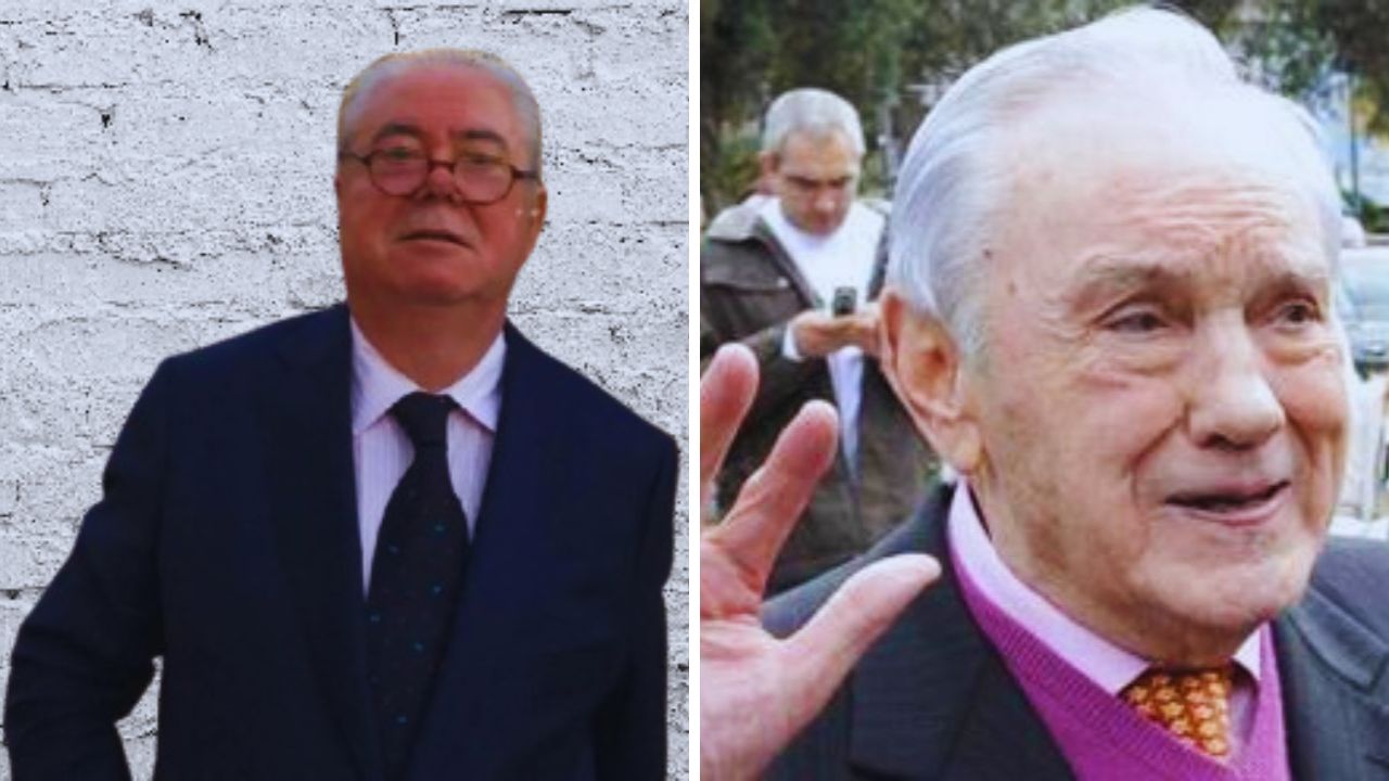 Dos fotos de Roberto vestido de negro y blanco.
