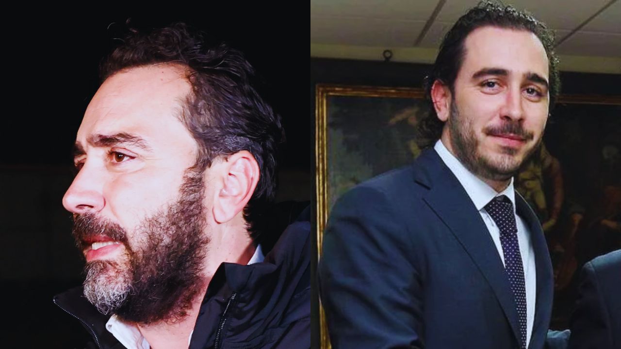 Dos fotos de Víctor de Aldama vestido de saco azul en la foto de la derecha.