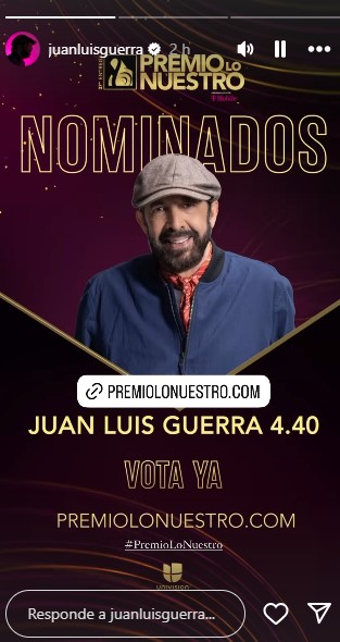 Juan Luis Guerra en una imagen de historia de Instagram