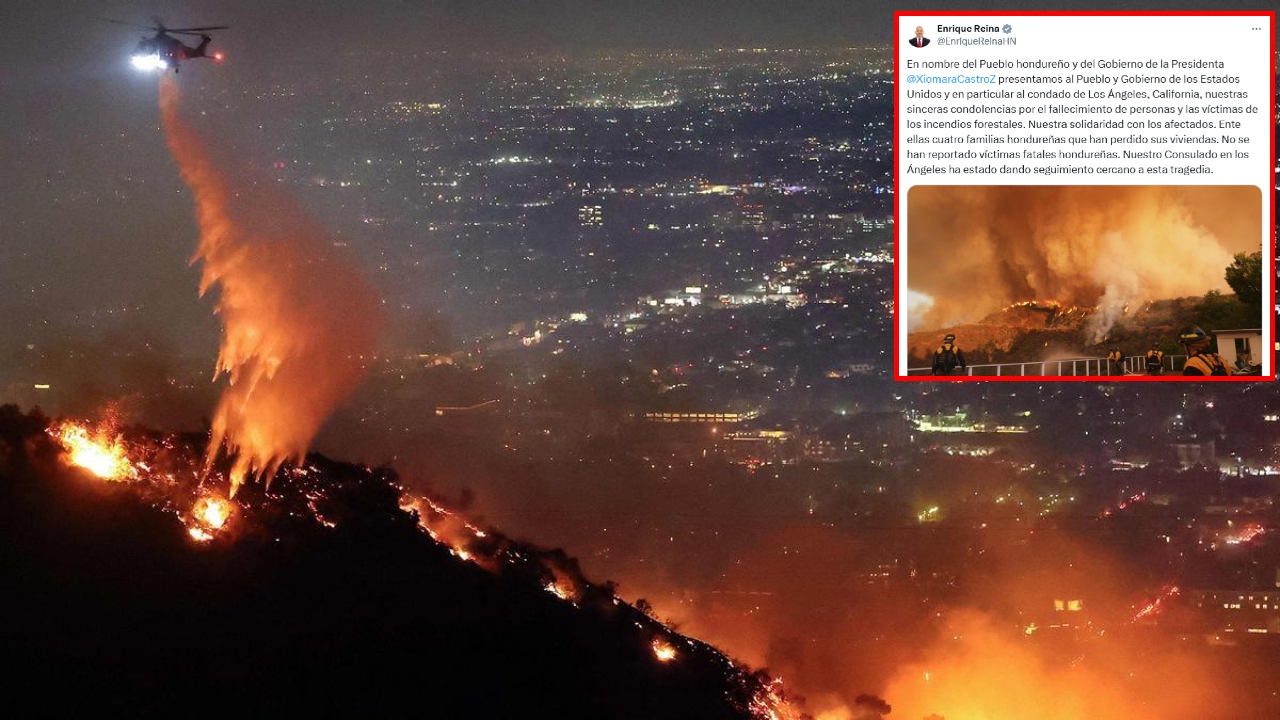 Gobierno de Honduras expresa 'sinceras condolencias' por incendios en Los Ángeles Imagen de Gobierno de Honduras expresa 'sinceras condolencias' por incendios en Los Ángeles