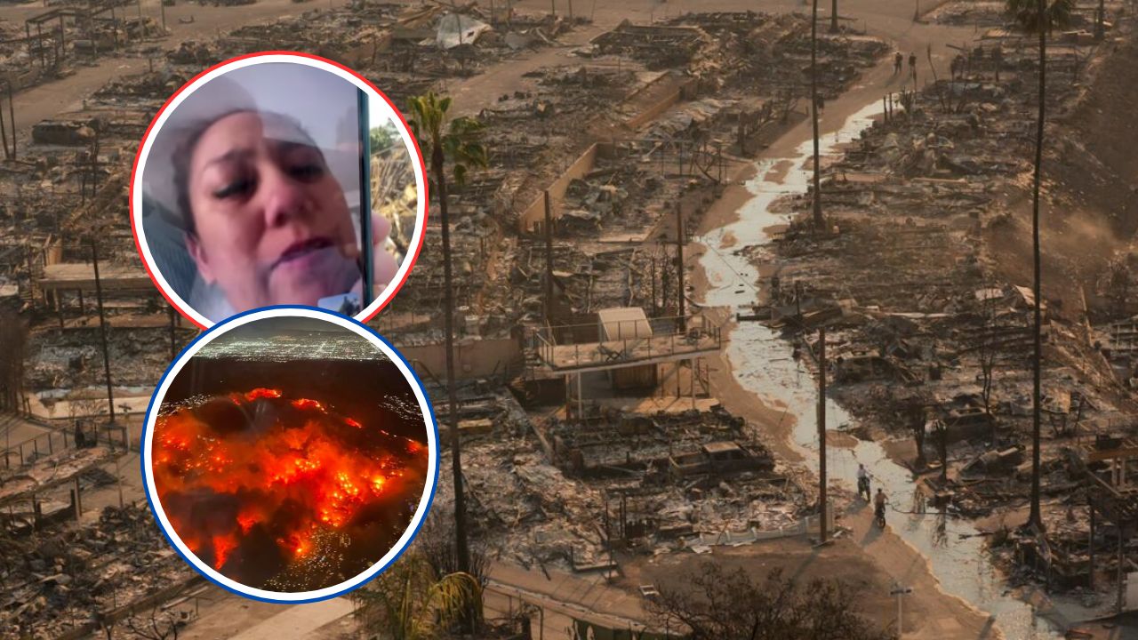 Hondureña rompe en llanto al ver su casa quemada por incendios en California Imagen de Hondureña rompe en llanto al ver su casa quemada por incendios en California