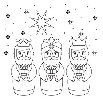 Foto para imprimir y colorear de los tres Reyes Magos 