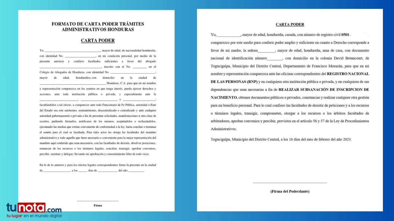 Formatos de Cartas Poder Honduras