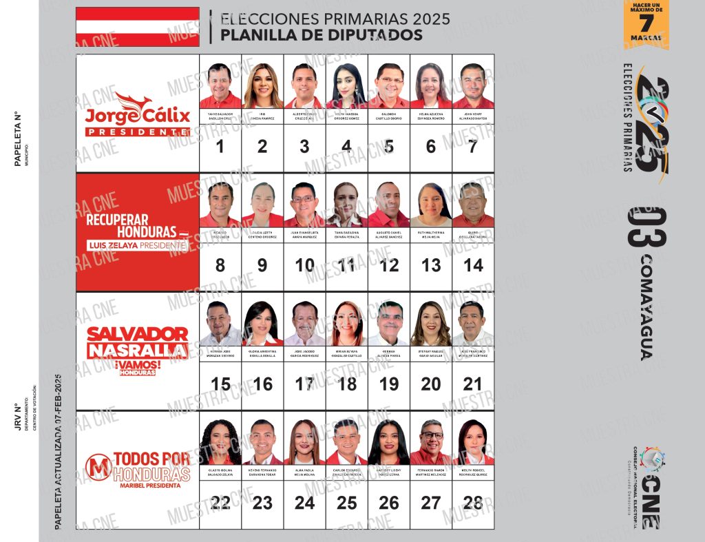 Papeleta de candidatos a diputados liberal en Comayagua