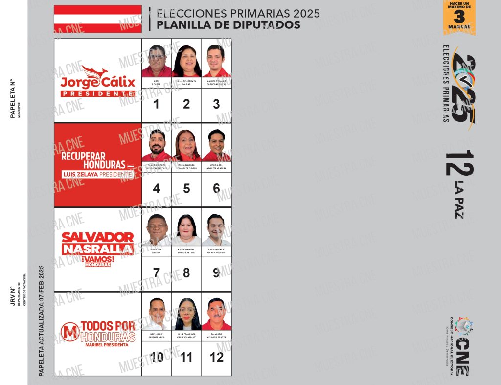 Papeleta de candidatos a diputados liberal en La Paz
