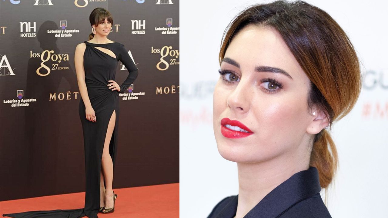 blanvca con vestido negro y otra de su rostro de perfil