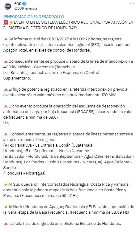Fallas en el sistema eléctrico regional